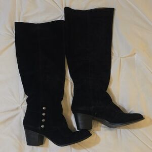 Nine West Black Heeled Boots with Button Detail